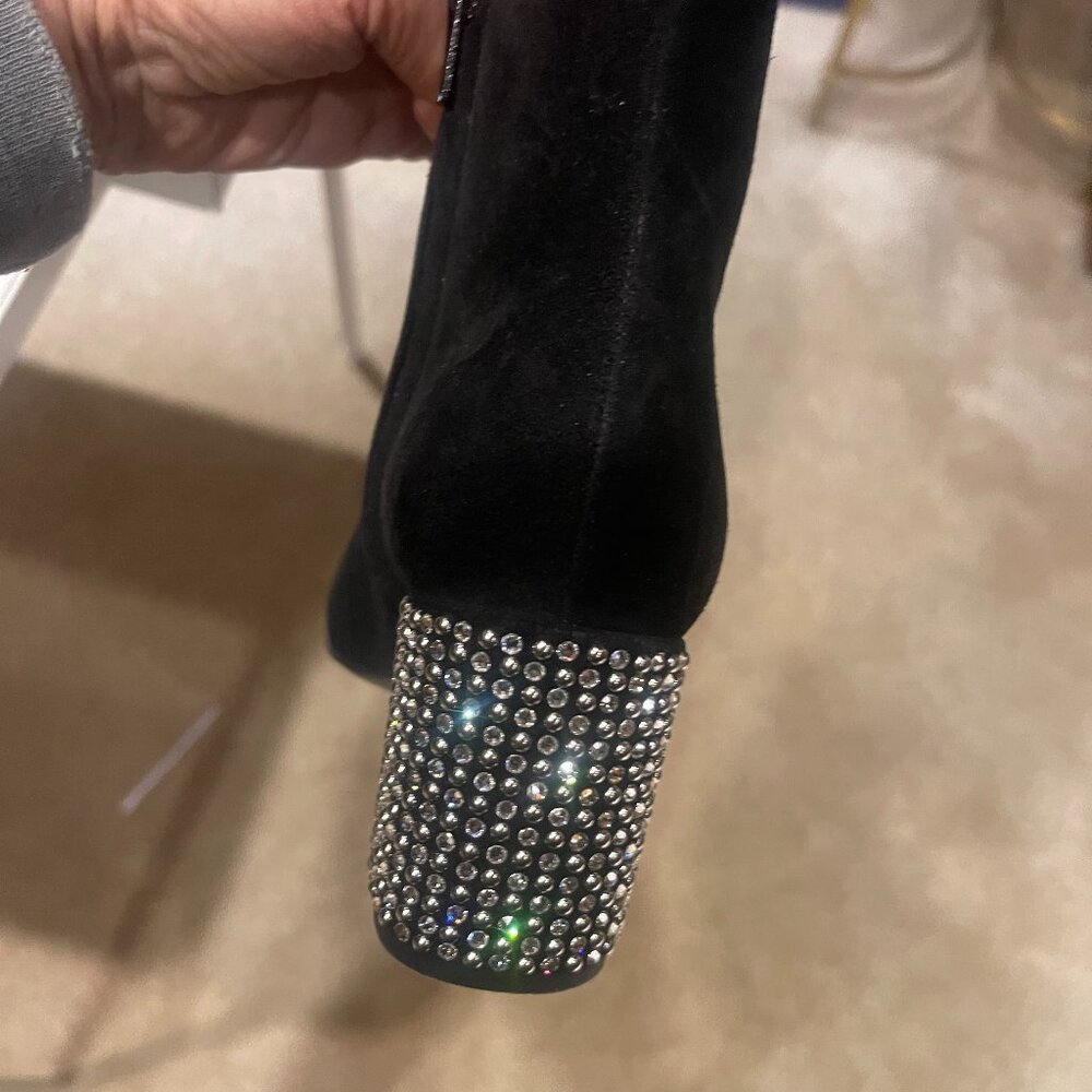 SAINT LAURENT CRYSTAL HEEL SUEDE BOOTIES SIZE 5